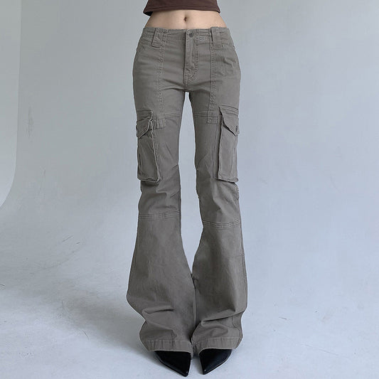 Patchwork Split-Pocket Low-Waist Cargo Denim Jeans