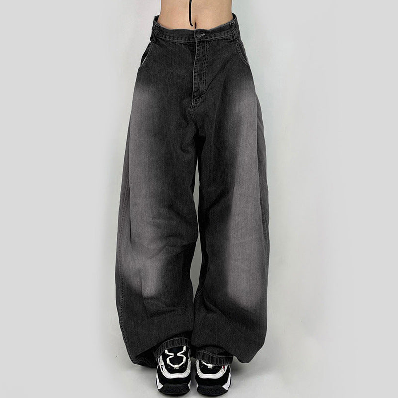 Gradient Loose-Washed Cocoon-Shaped Denim Jeans