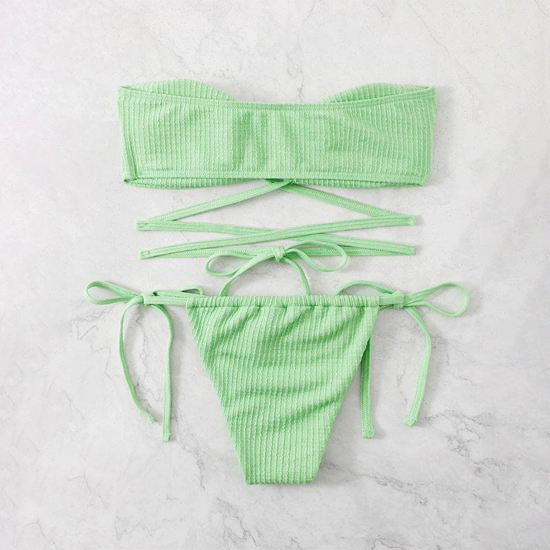 Backless Bikini Set - Solid Color Hollowed-Out High-Waist Bikini (7516578185304)