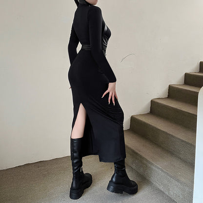 Maxi Wrap-Leather Detail Dress