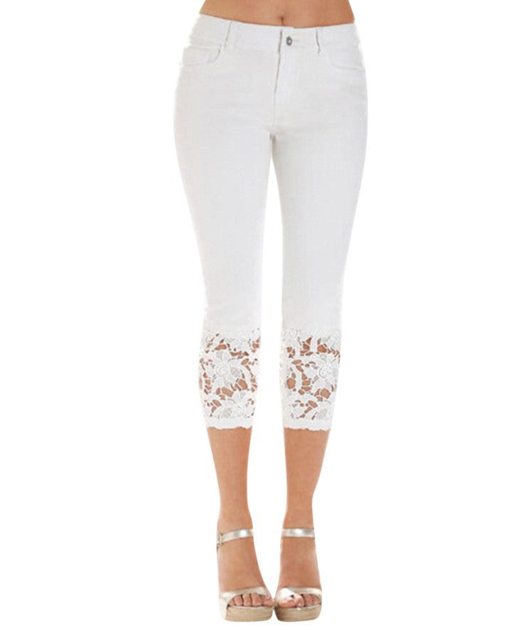 Lace Thin Stretch Denim Jeans (7524759306328)