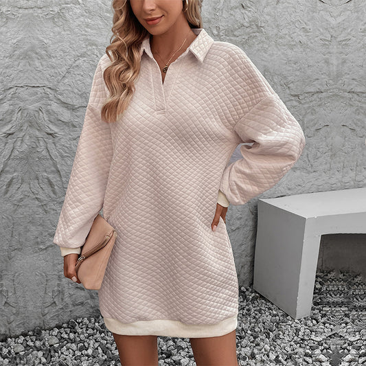 Polo-Collar Sweater Dress - Long Sleeves (7516661842008)