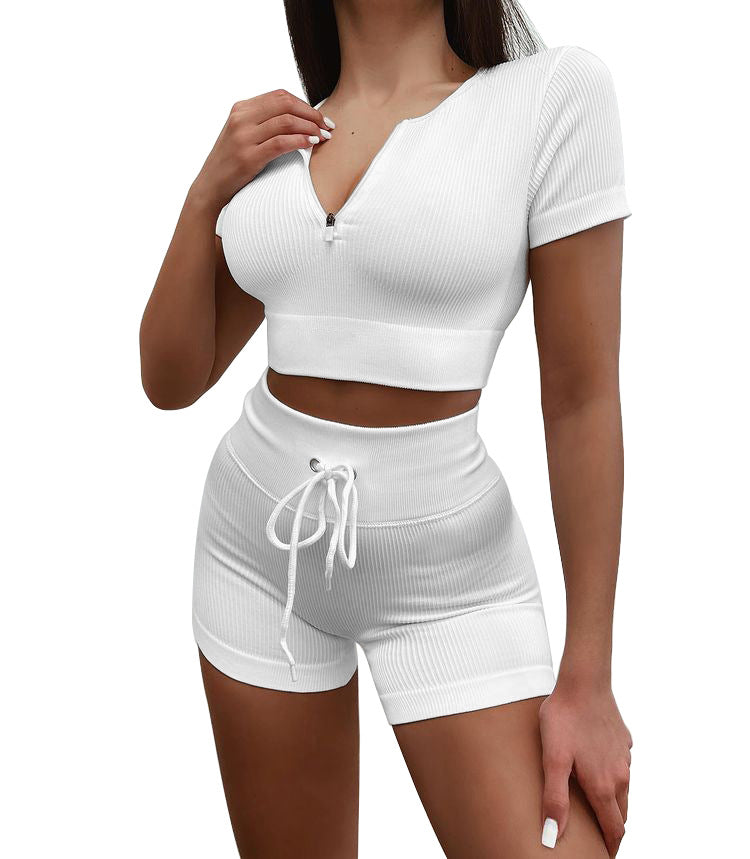 Short Sleeves Zipper & Shorts -  Drawstrings Set (7516863823960)