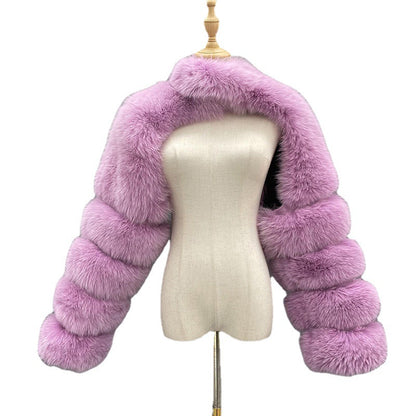 Crop-Top Long Sleeves Spliced Fur Coat