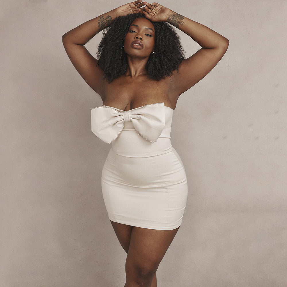Bow Dress - Bow Tight Backless Short Tube Top Dress (7516661743704)