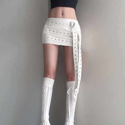 Multi-Belt Corns Adjustable Buckles Leather Skirt (7524754849880)