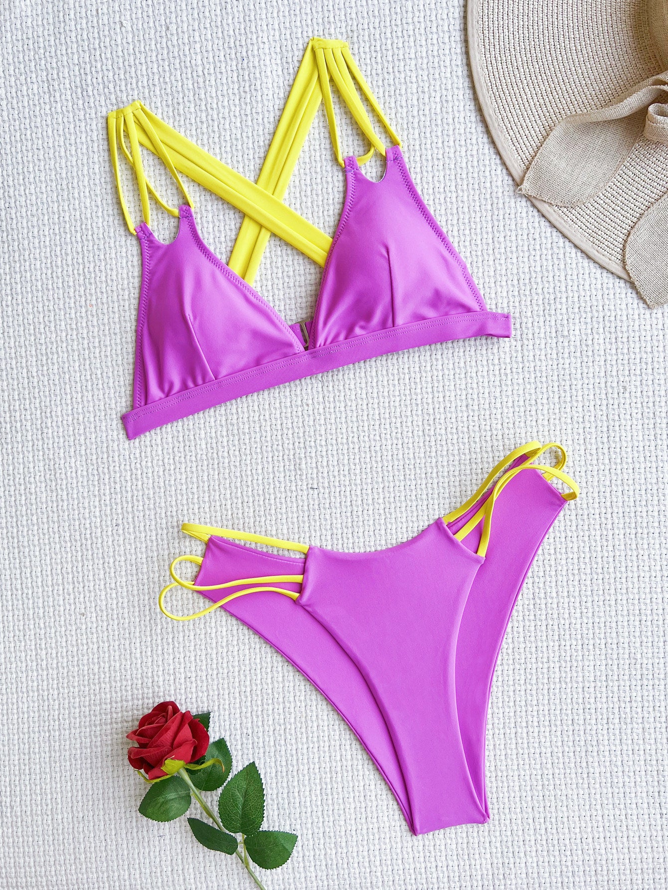 Bikinis & Stuff - Backless Color Matching Stitching Bikini (7516583592024)