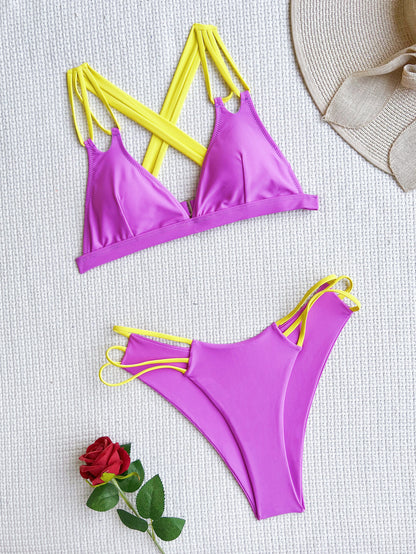 Bikinis & Stuff - Backless Color Matching Stitching Bikini (7516583592024)