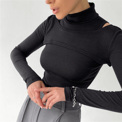 Two-Piece Inner-Half Solid Color Long Sleeves Vest Top