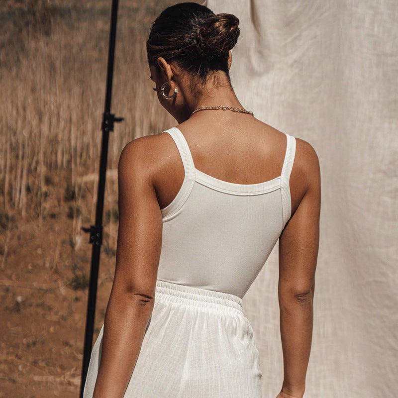 Knitted Camisole Cropped Slim-Fit U-Collar Vest Crop-Top