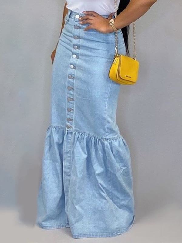 Fishtail & Buttons - Denim Fishtail & Buttons Skirt (7520597999704)