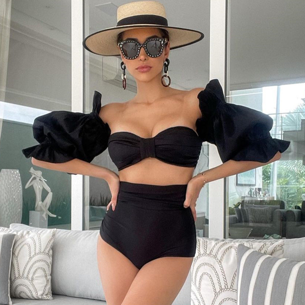 Tube Top Puff - Short Sleeve High-Waist Bikini (7516533031000)