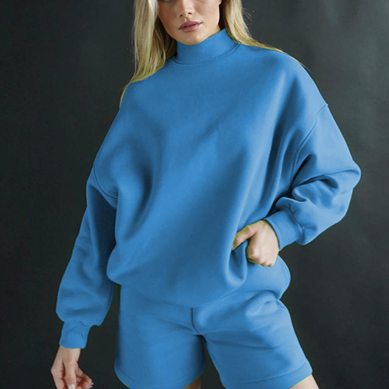 Turtleneck Long-Sleeves - Top Sports Shorts Two-Piece Set (7516838789208)