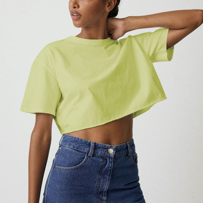 Cotton Solid Color Crop-Top