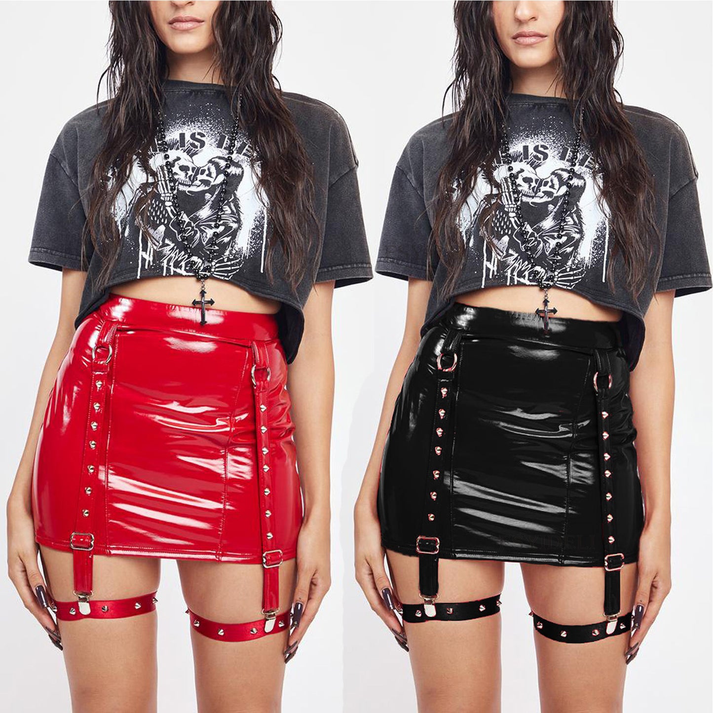 Corset-Style Faux-Leather Skirt (7524819533912)