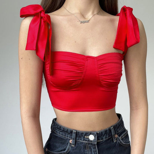 Bow-Knot Spaghetti Straps Corset Crop-Top
