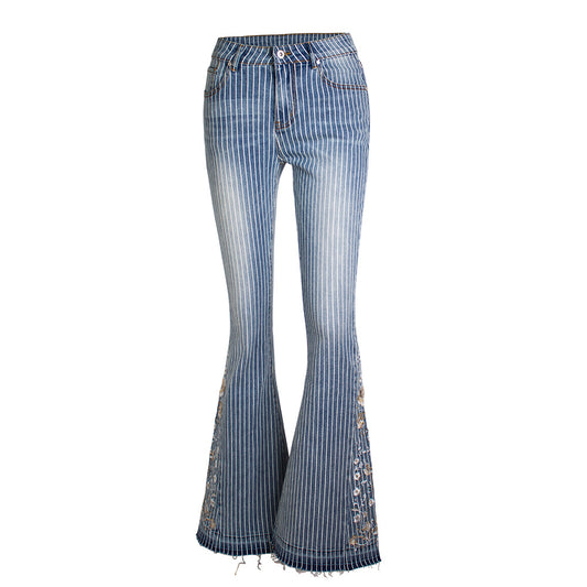 Embroidery Pin-Flared Denim Jeans