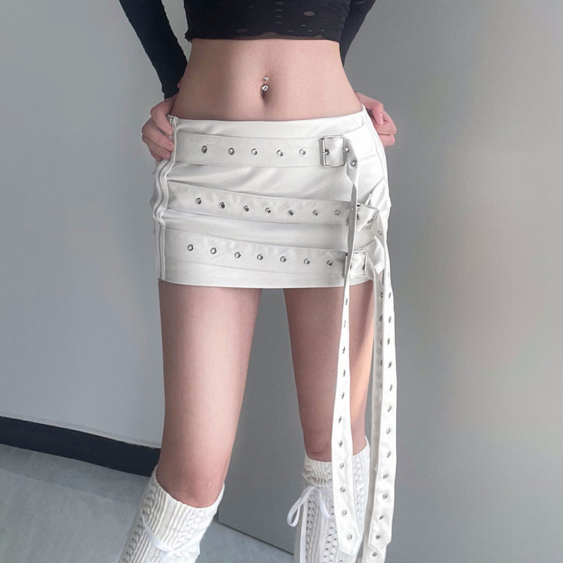 Multi-Belt Corns Adjustable Buckles Leather Skirt (7524754849880)