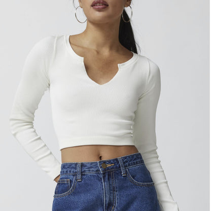 Ribbed V-Neck Crop-Top (7516556394584)