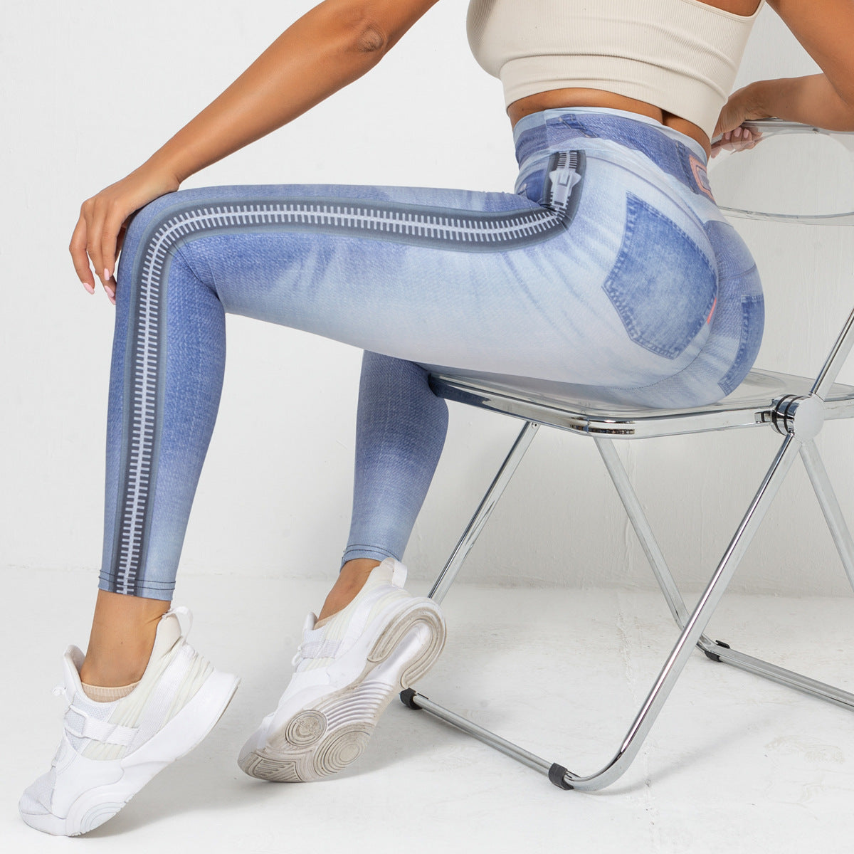 Denim Printing Elastic Yoga Pants (7524750229592)