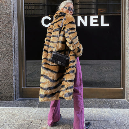 Tiger Print Faux Fur Overcoat
