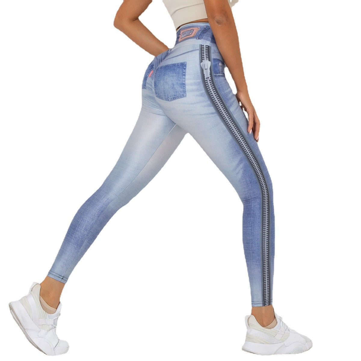 Denim Printing Elastic Yoga Pants (7524750229592)
