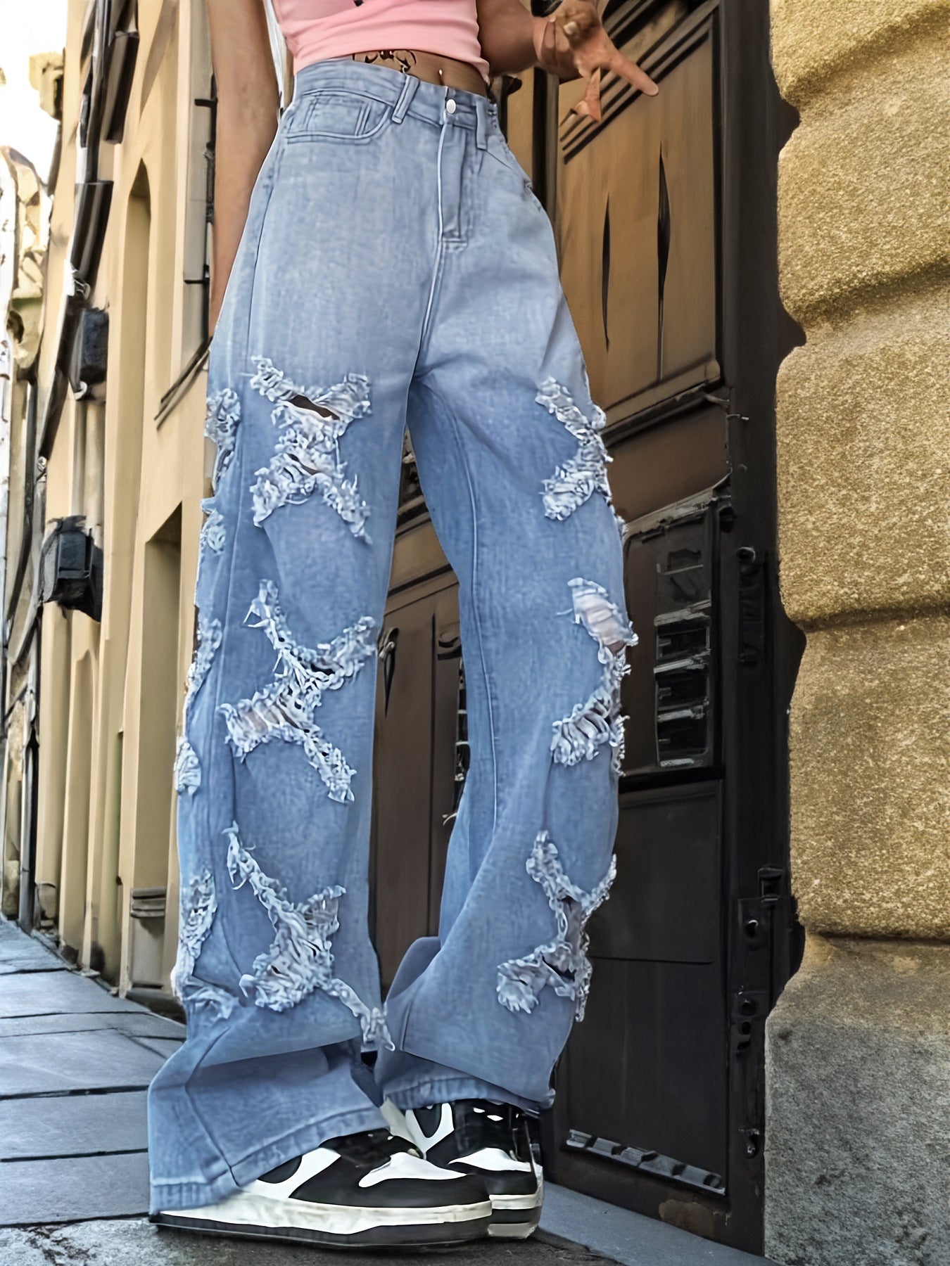 Straight Loose Frayed Denim Jeans (7524740530264)