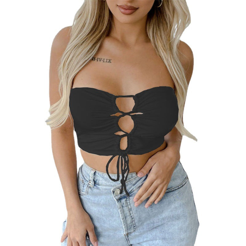 Lace & Ties - Hollow-Out Tube-Top Crop-Top (7517898145880)