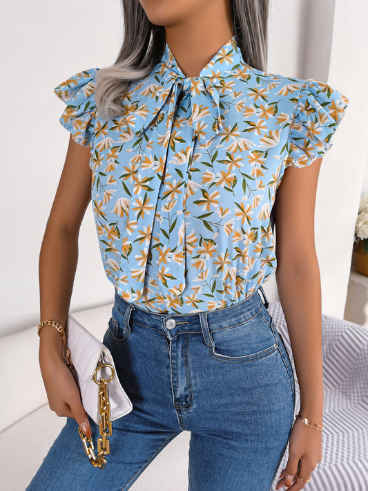 Selvedge - Floral Stringy Lace-Up Bow Chiffon Shirt (7518642438232)
