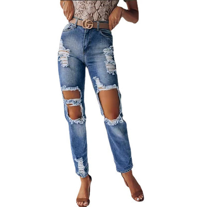 Urban Distressed Dark-Washed Mid-Waist Denim Jeans