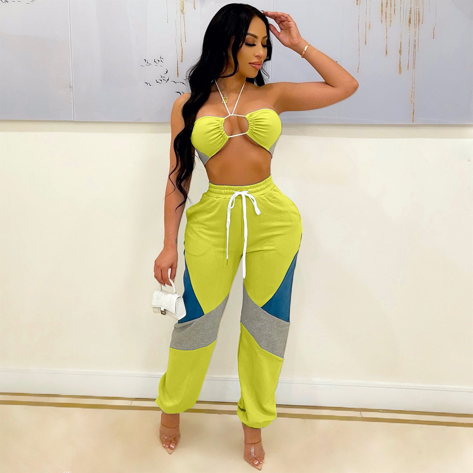 Multi-Color Mixed Colors Sling Sports Jogging Two-Piece Set (7516820471896)