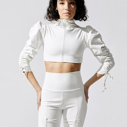 What A Set! - Bubble Sleeves Long Sleeves Zip-Up Coat Sports Pants Set (7516828729432)