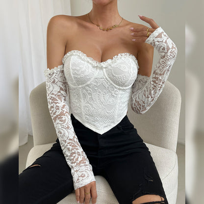 Corset-Diamond - Lace Long-Sleeves Corset Top (7518487412824)