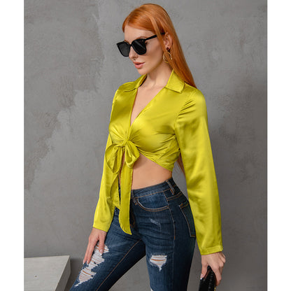 Blouse - Bow-Bundle Long Sleeved V Plunge Blouse Top (7518694735960)