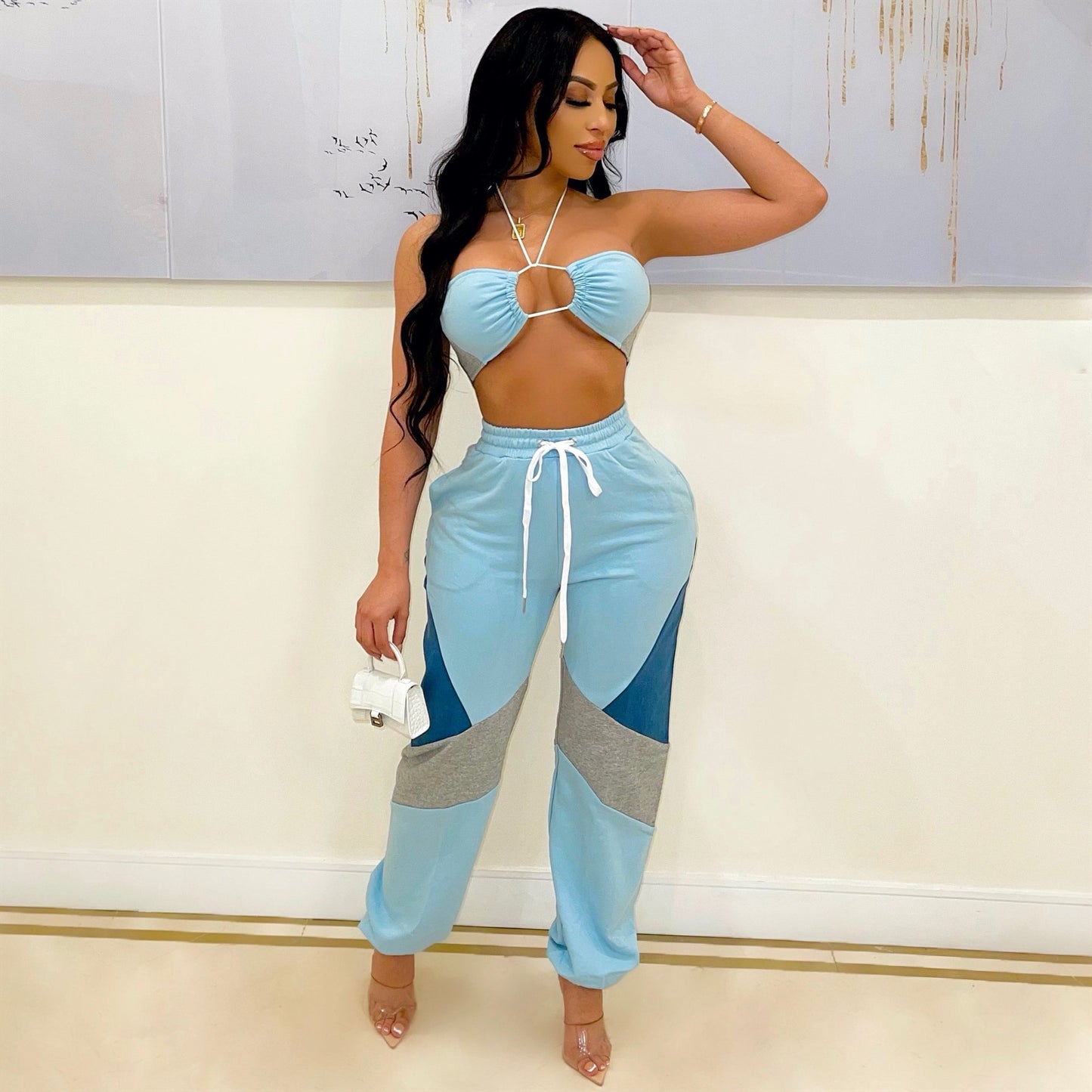 Multi-Color Mixed Colors Sling Sports Jogging Two-Piece Set (7516820471896)