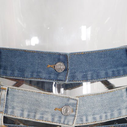 Much Denim - Color Contrast Patchwork Hollow Out Cut-Out Buckle Tools Short Skirt (7519198609496)