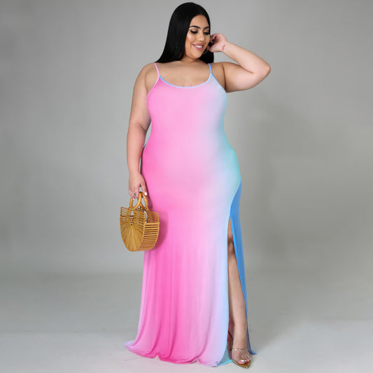 Plus-Size Contrast & Strap Dress (7516662825048)