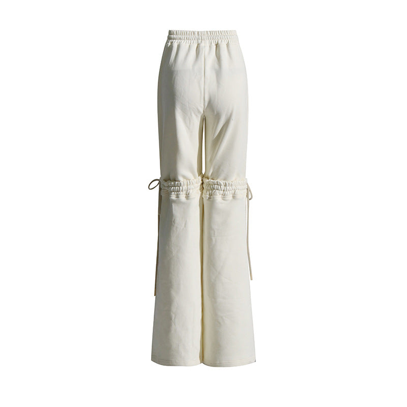Solid Color High-Waist Drawstrings Stitching-Tied Pants (7524750000216)