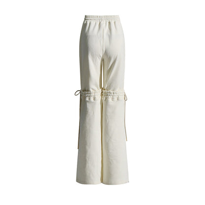 Solid Color High-Waist Drawstrings Stitching-Tied Pants (7524750000216)