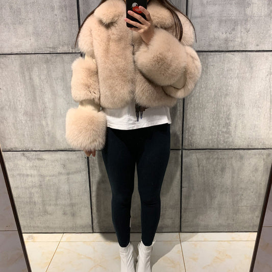 Patchwork Collared Haining Faux Fur Coat