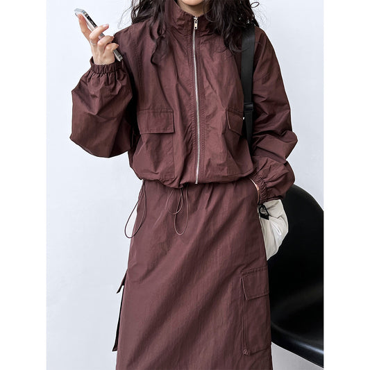 Drawstrings Skirt & Jacket Two-Piece Cargo Set