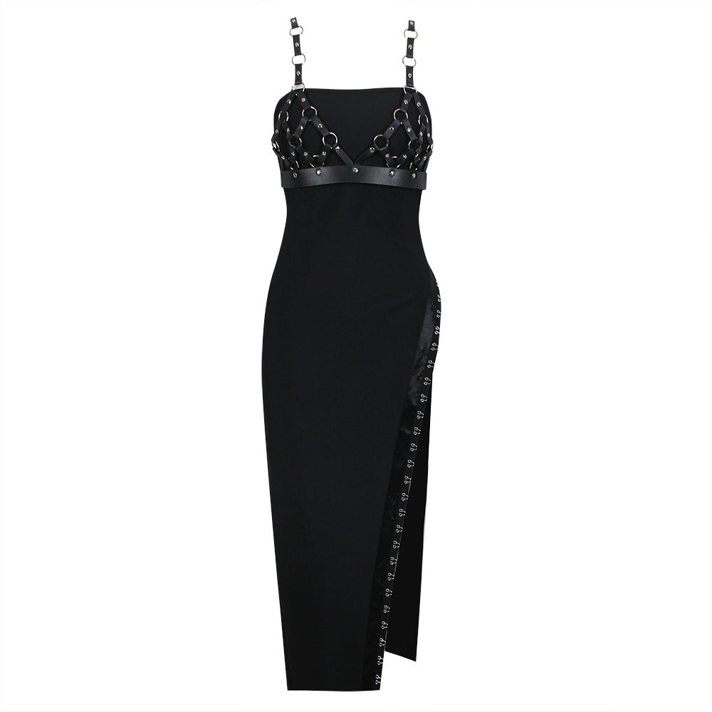 Chain After Chain - Belt Strap Chain Split Bandage Dress (7516659089496)