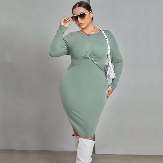 Plus-Size Long Sleeves Sheath Knitted Dress