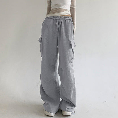 Pleated High-Waist Multi-Pocket Sweatpants Pants