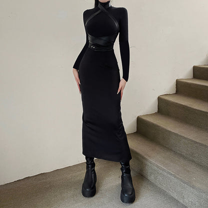 Maxi Wrap-Leather Detail Dress
