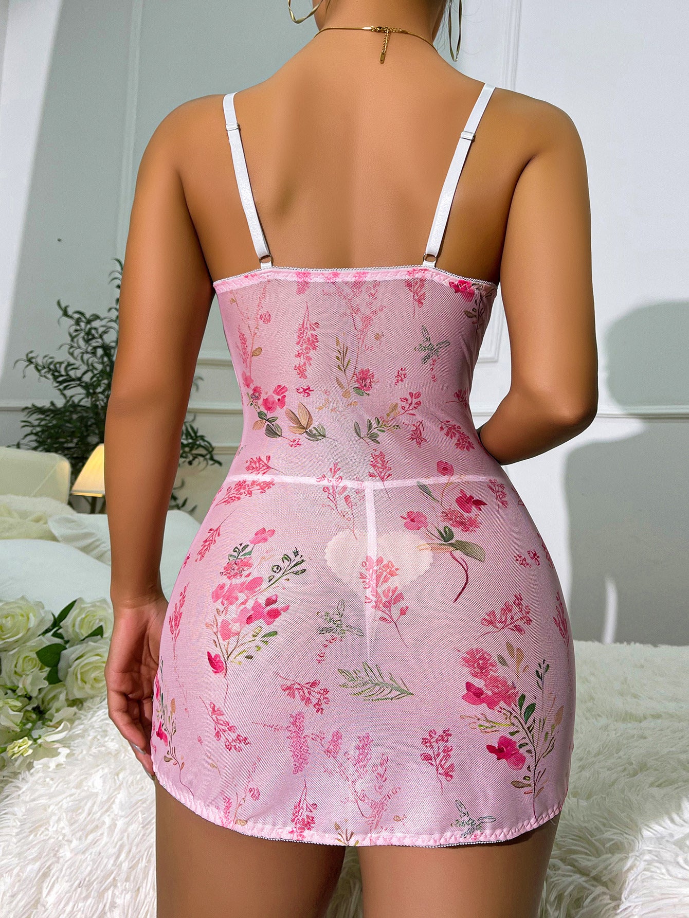 Flower-Detail Corset Dress - Lace Slim-Fit (7518484594776)