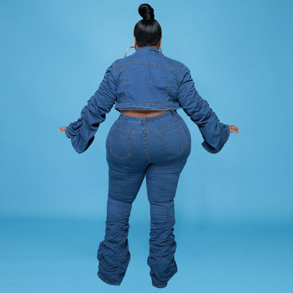 Pleat Piles - Denim Two-Piece Pleated Pile Pants & Top (7516547186776)