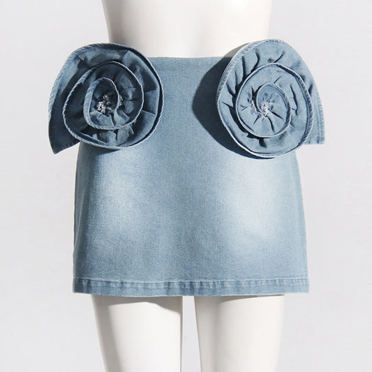 Three-Dimensional Stitching - A-Line Denim Skirt (7519198380120)