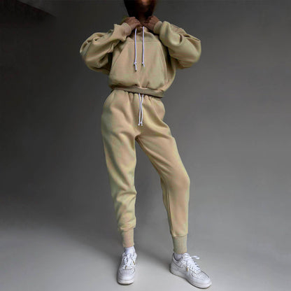 Hooded Sweatshirt & Sweatpants Two-Piece Set - Solid Color (7517801676888)