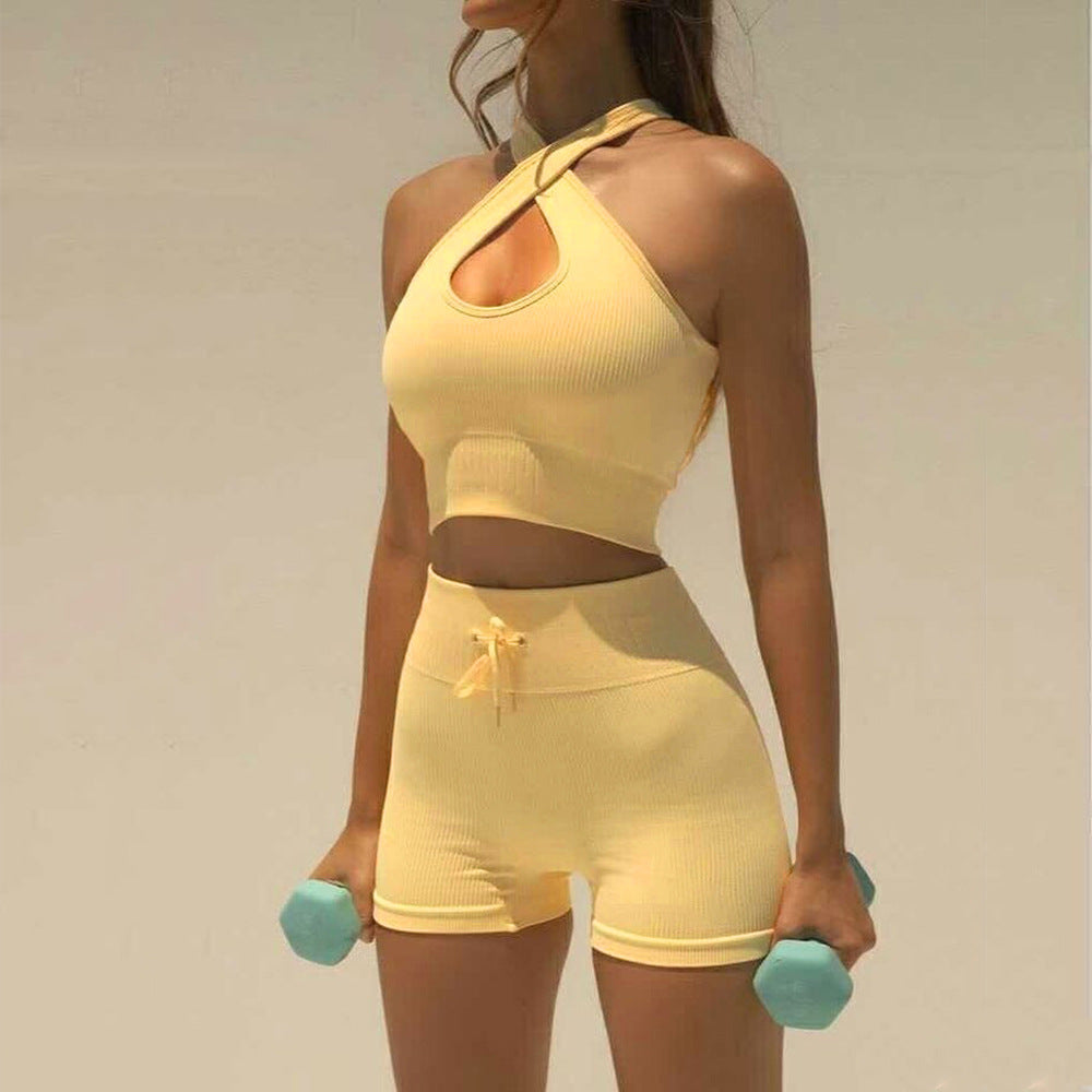Cross-Halter - Bra & Piano Line Drawstrings Shorts Set (7516865396824)